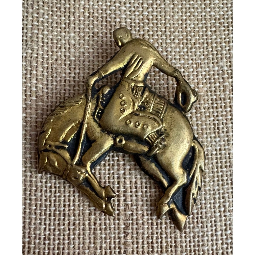 Vintage Japan Bucking Bronco Cowboy Brooch Pin Mid Century Western Bronco Buster